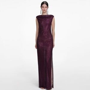 Self-Portrait BURGUNDY RHINESTONE DRAPE MAXI DRESS $1025 NEW with tag